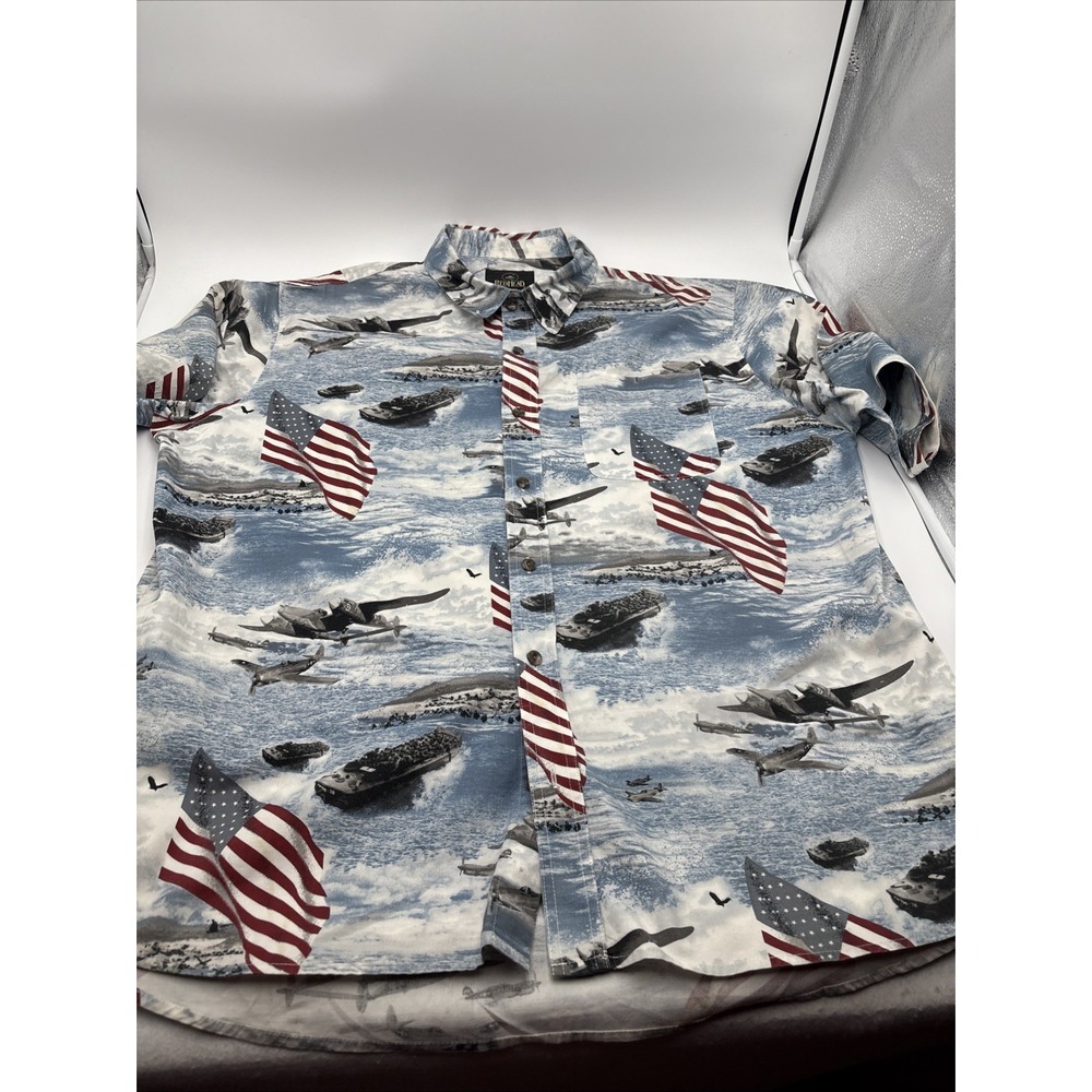 Red Head Button Up Shirt Mens World‎ War 2 All Over Print Size XXL Short Sleeve